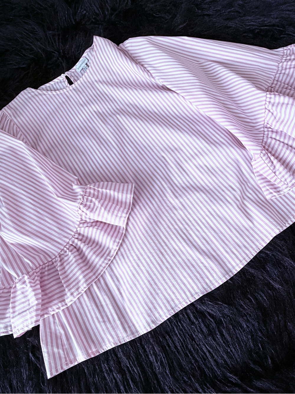 Paraphrase Pink and White Striped Ruffle Wide Sleeve Blouse